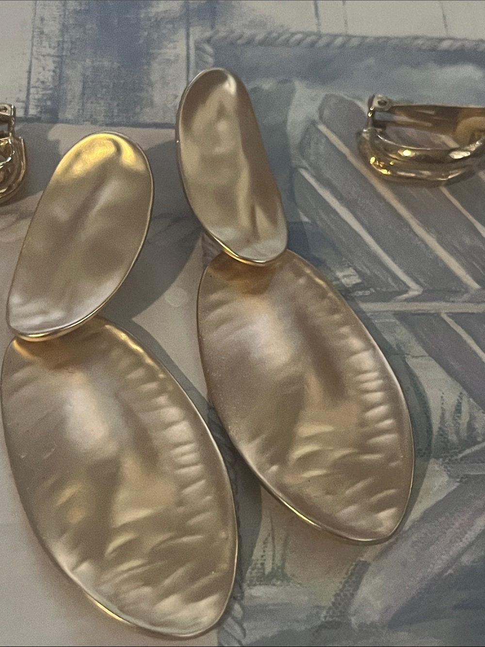 Gold Metallic Oval Drop Earrings - Women's Fashion Jewelry statement earrings